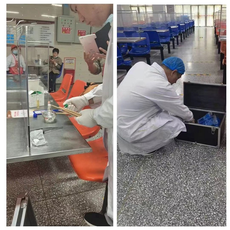 市场监管局成员对原辅料及餐具进行抽检.jpg
